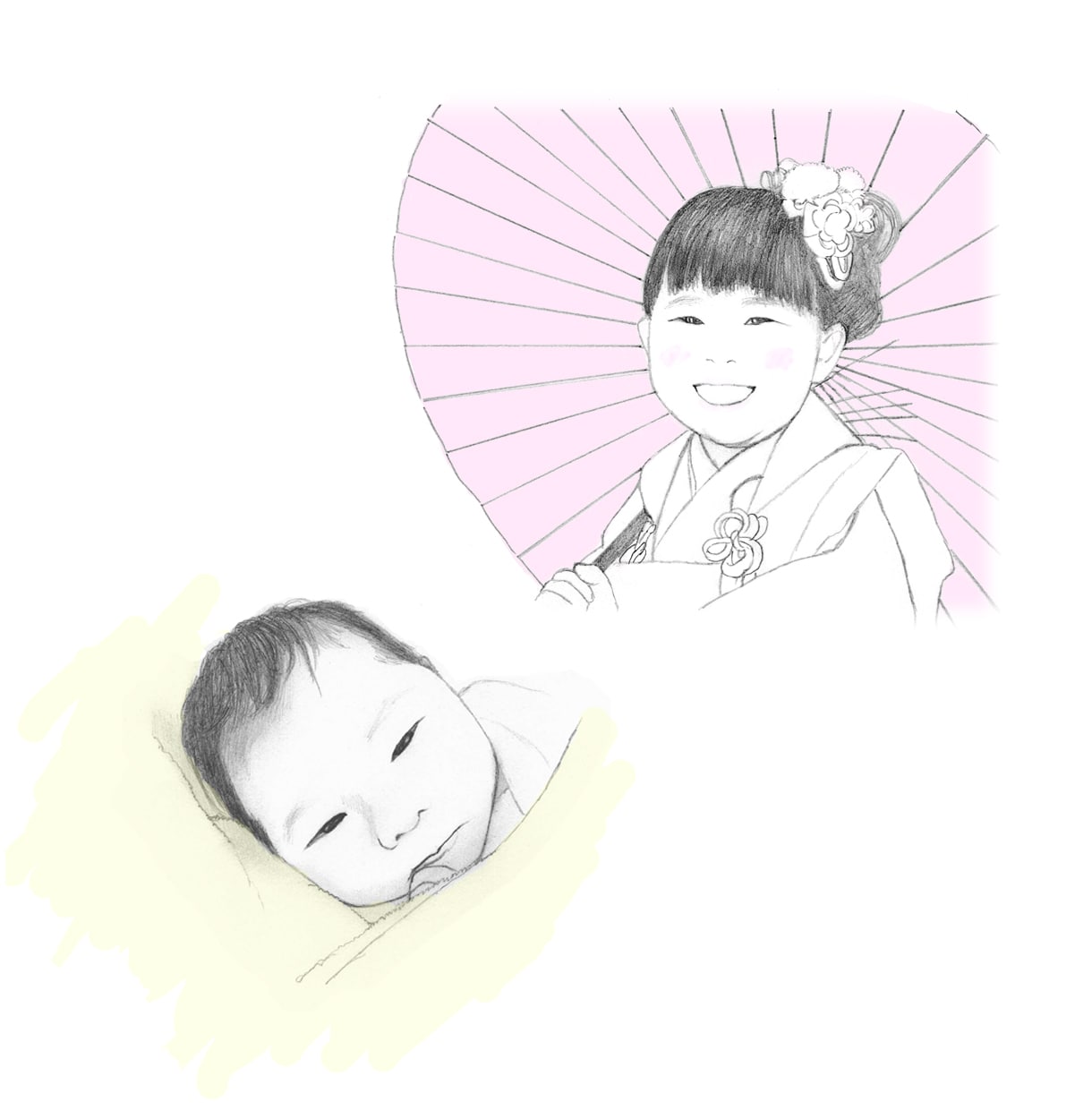 シンプル 鉛筆 線画｜写真から似顔絵描きます 手描きの優しい線画。お好きな色を２色まで。 イメージ8