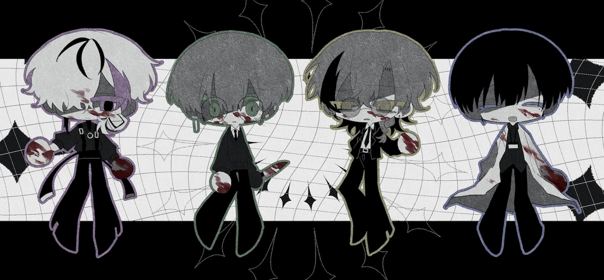 不穏・低彩度なミニキャラSDイラストをお描きします ✦グッズ制作・動画制作にご利用いただけるダークSDイラスト✦ イメージ2