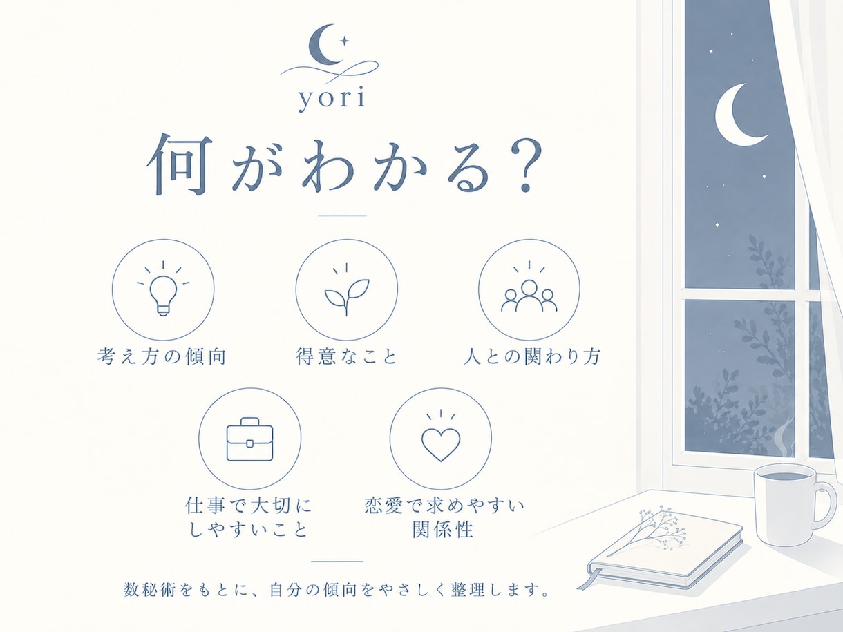 生年月日からあなたの取扱説明書を作りますます 数秘術と自己分析で、自分の傾向を言葉にします イメージ2