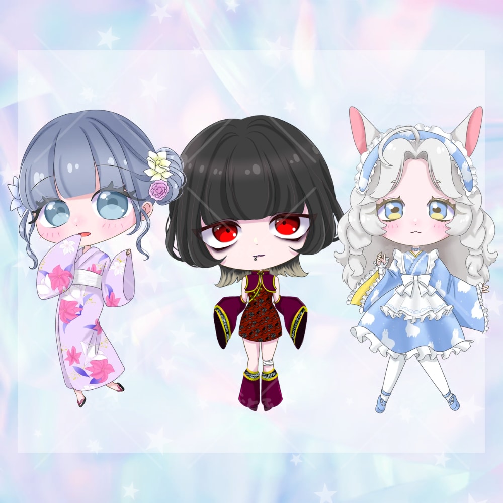 配信・推し活向け♡商用可SDミニキャラ描きます キラきゅん塗りでこだわり衣装や本人様寄せ可◎丁寧に描きます イメージ6