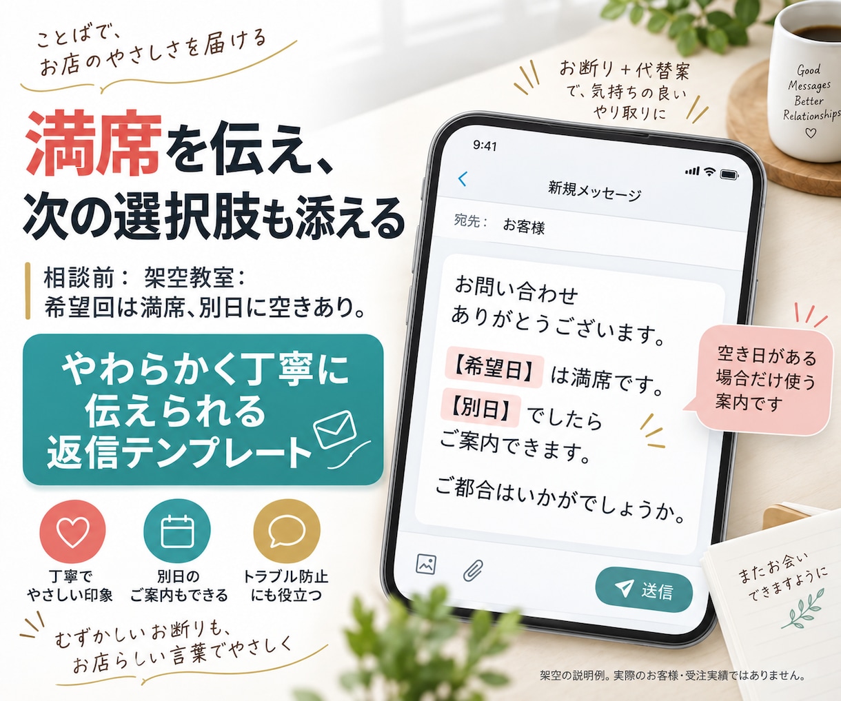 お客様への返信テンプレートを作ります 断るときも案内するときも、お店らしい言葉で返せる イメージ4