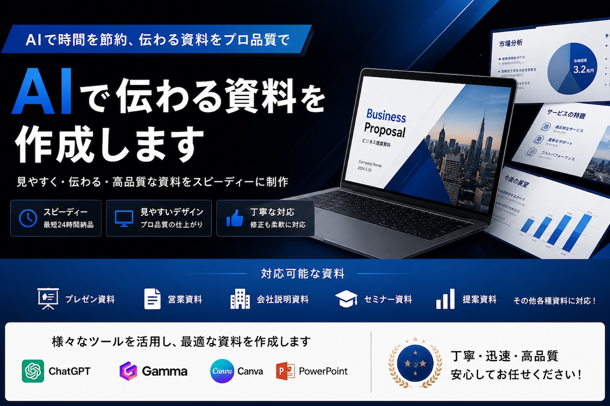 AIで伝わる資料を作ります 見やすく伝わる資料を迅速に制作します。 イメージ1