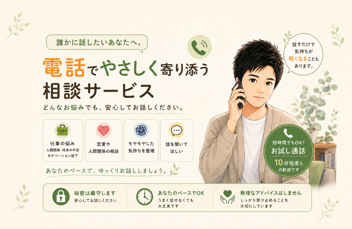 愚痴や悩み等をじっくりお聞きます 誰にも言えない悩み、気軽に電話でお聞きします イメージ1