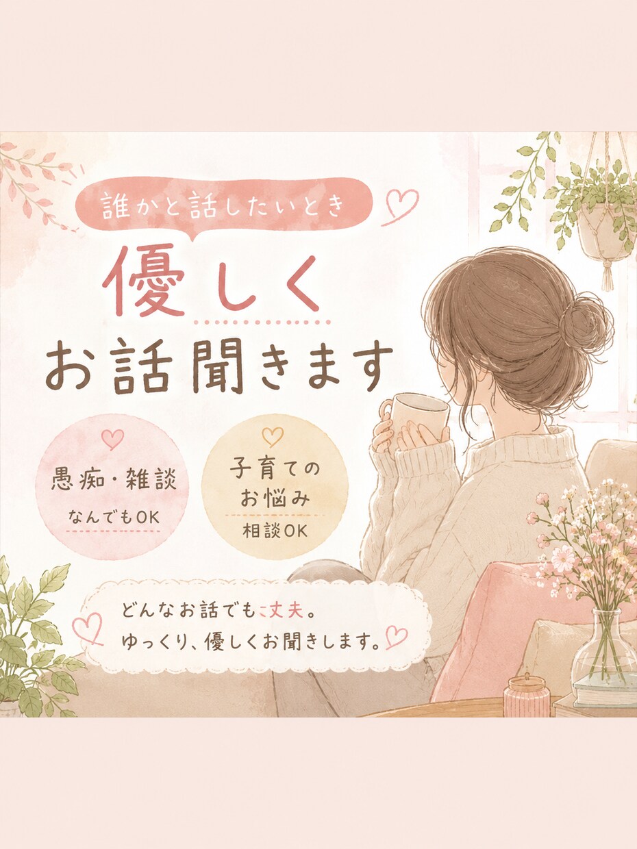 誰かと話したいとき優しくお話聞きます 疲れた日や寂しい夜にゆっくりお話聞きます。 イメージ1
