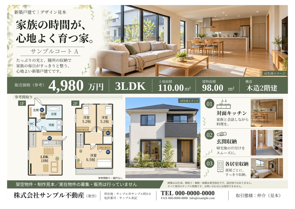 不動産マイソクをテンプレートで制作します ３種から選べるＡ４片面・ＰＤＦ納品・修正２回 イメージ2
