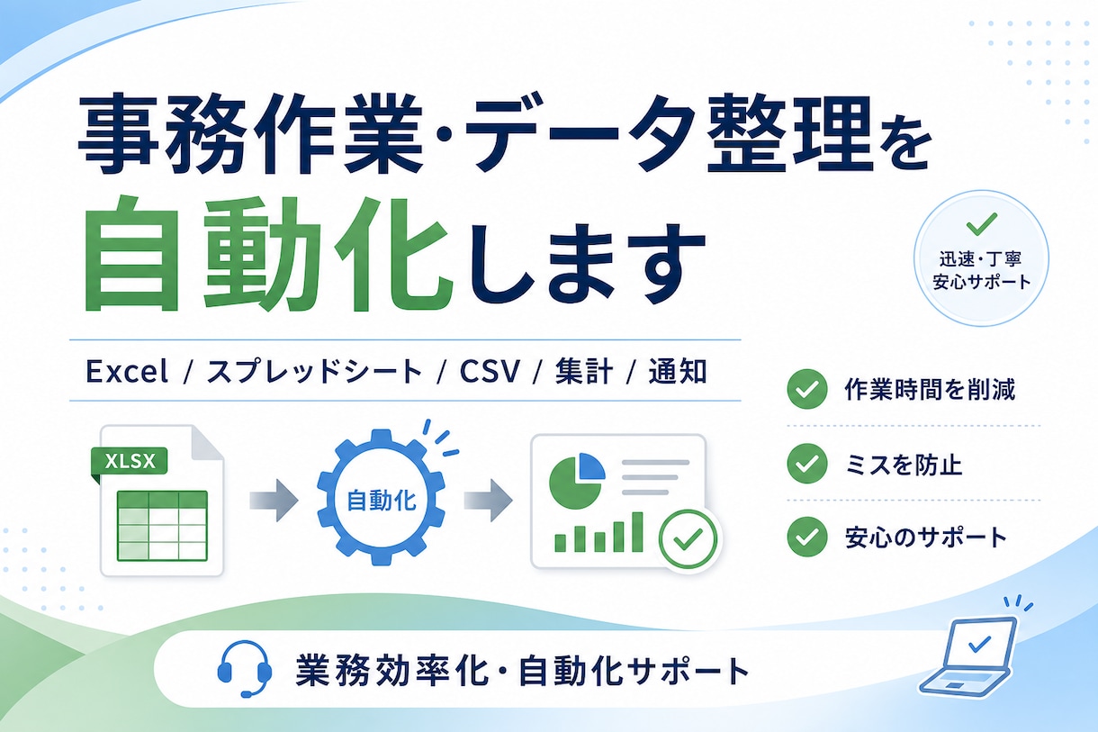 事務作業・データ整理を自動化します 転記・集計・整形・通知作業を効率化します イメージ1