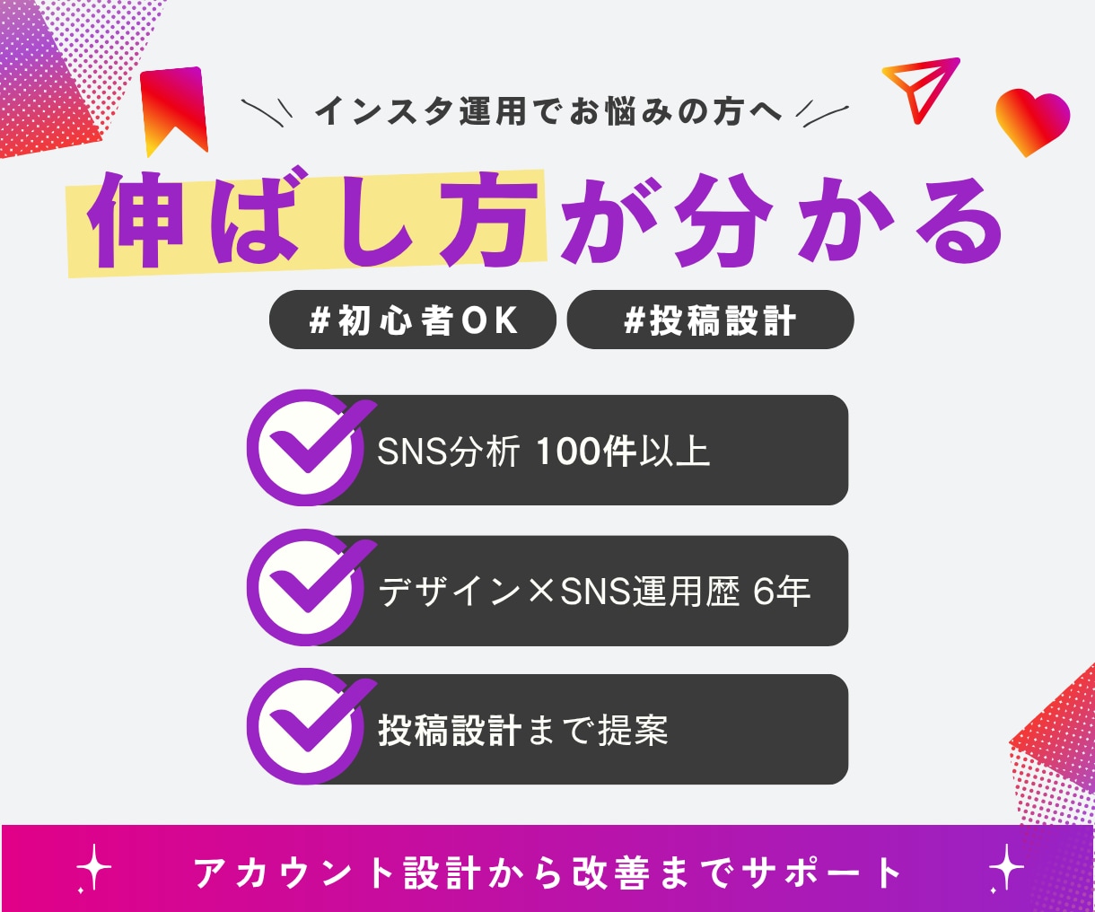 インスタ分析＋投稿設計まで徹底サポートします 原因分析から伸ばす設計まで具体的にご提案 イメージ1