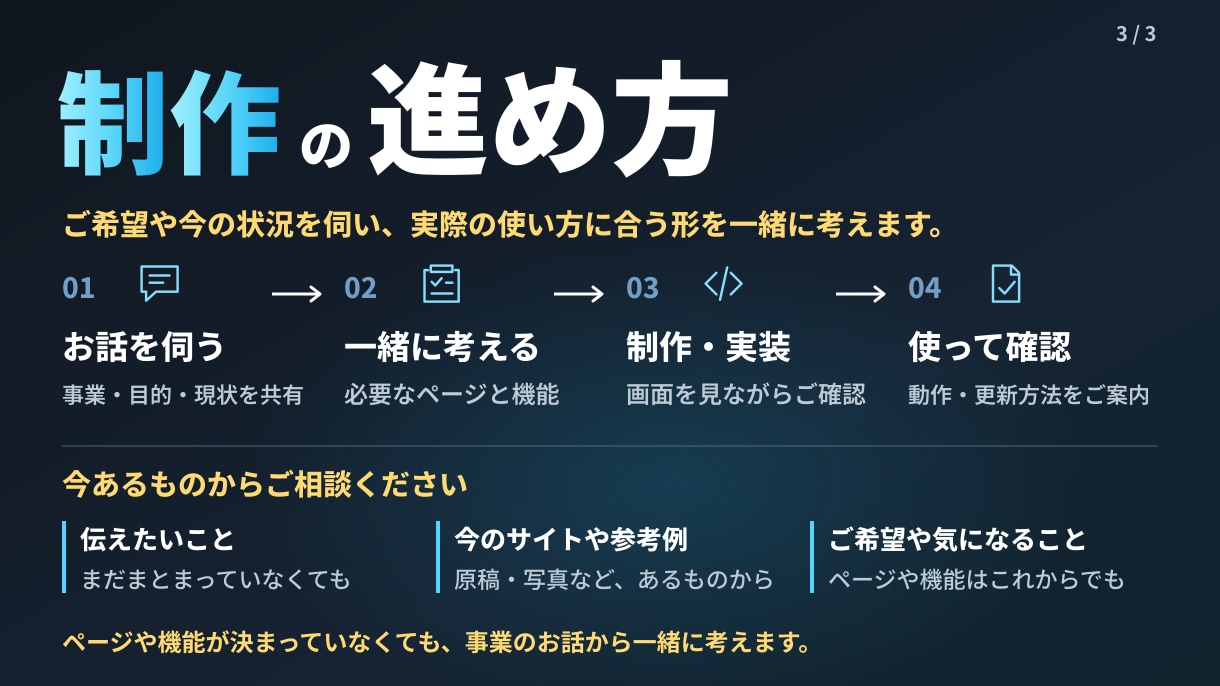事業の内容が伝わるホームページを制作します 構成の相談からデザイン・公開まで担当します イメージ3