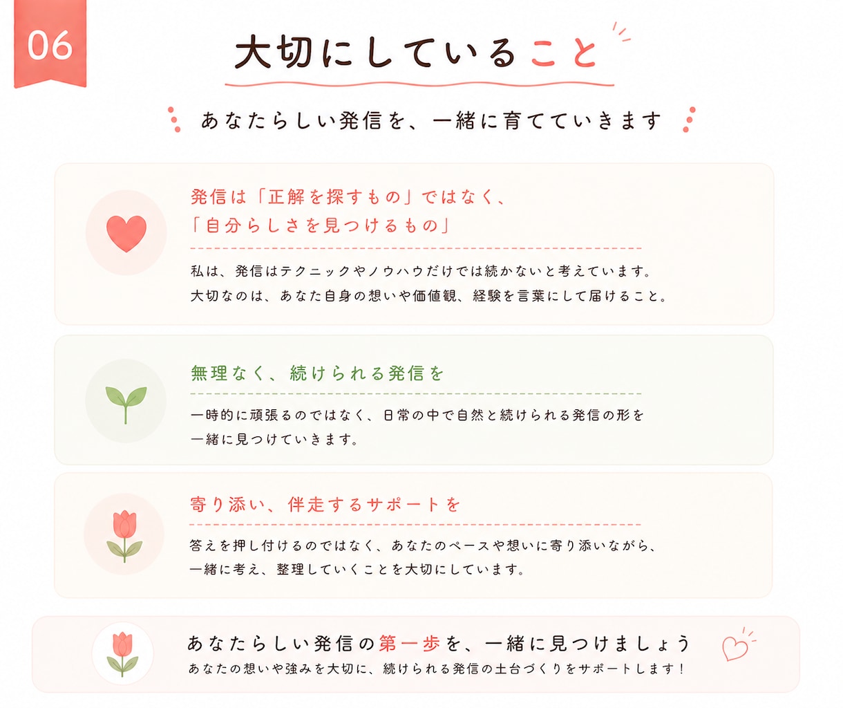 あなたらしい発信の軸を一緒に見つけます noteの発信テーマ・方向性を一緒に整理します イメージ6