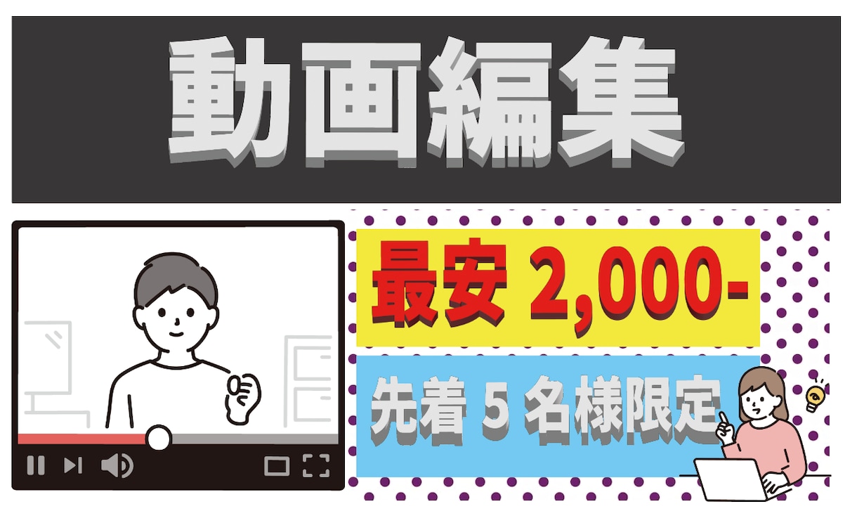 最安!!先着5名様限定!!  動画編集します 【動画編集】最安￥2,000-あなたの魅力を全面に伝えます！ イメージ1