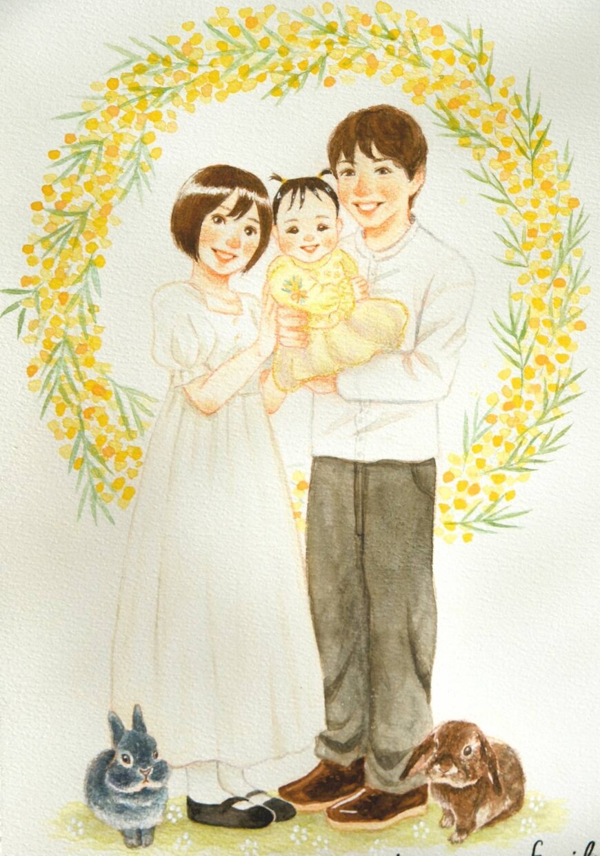 やわらかい水彩タッチで家族の大切な瞬間を残します すぐに飾れる原画納品＊プレゼントにもおすすめ イメージ4