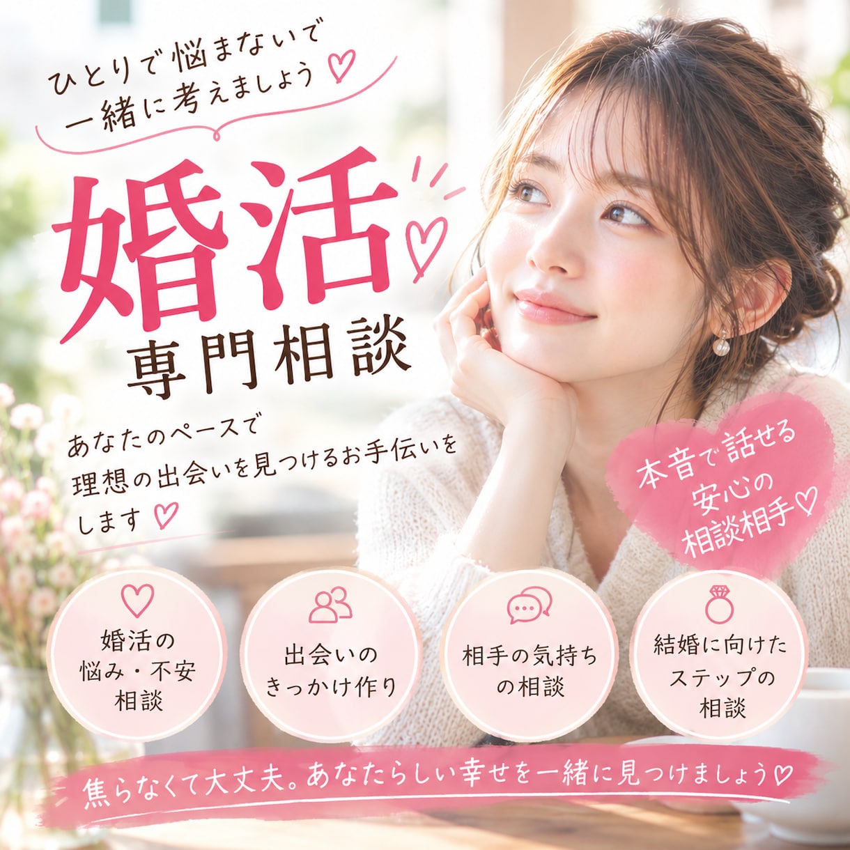 1年以内の結婚を目指す方へ♡一緒に作戦会議します アプリ婚をした私が、何でも聞きます♡お任せください♪ イメージ1