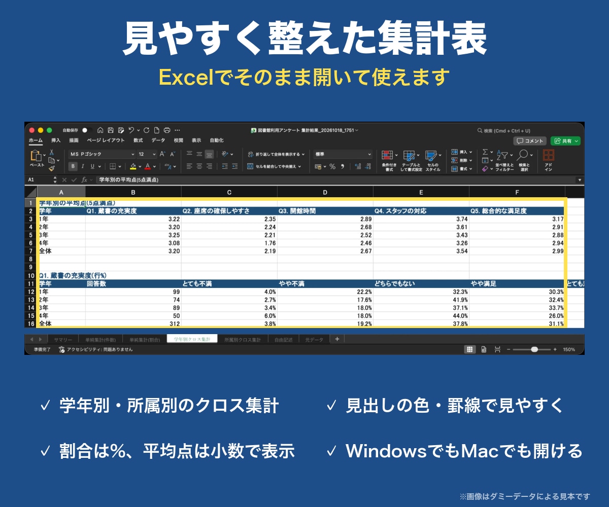 アンケート結果をグラフ付きExcelへ集計します Googleフォームを見やすく集計。Excelも対応 イメージ4