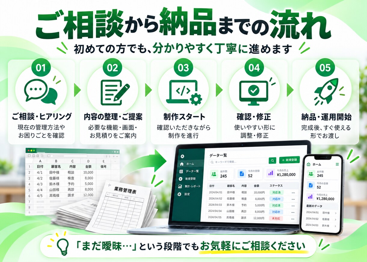 Excel・紙管理をWebシステム化します 検索・入力・集計をもっと簡単に｜今の管理表から相談OK イメージ3