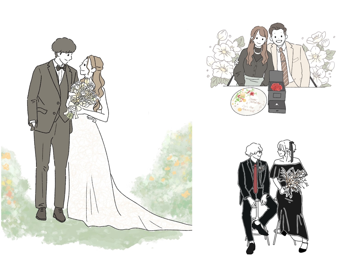 写真を元にシンプルなイラストを描きます 記念日、贈り物、SNS、ウェルカムボードやアイテムなどに♡ イメージ4