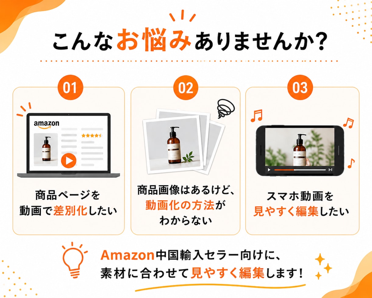 Amazon中国輸入の商品PR動画を作ります 商品画像・スマホ動画から、見やすいPR動画に仕上げます イメージ3