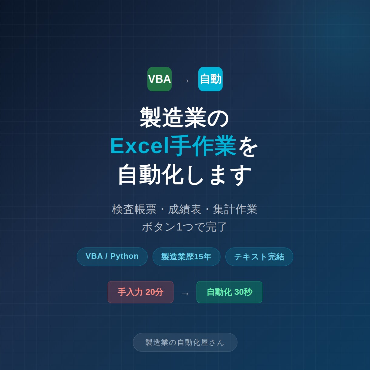 製造業のExcel手作業を自動化します 検査帳票・成績表・集計作業の自動化おまかせください イメージ1