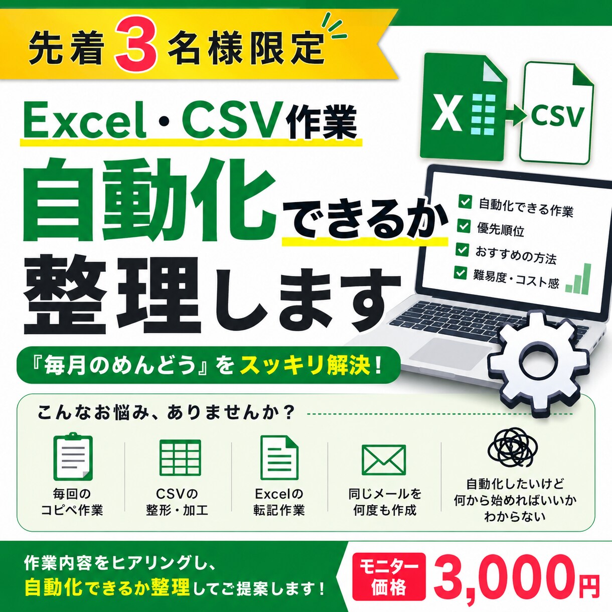 毎月・毎週のめんどう作業を自動化できるか整理します 【先着3名さま】その作業、自動化できる？を整理します イメージ1