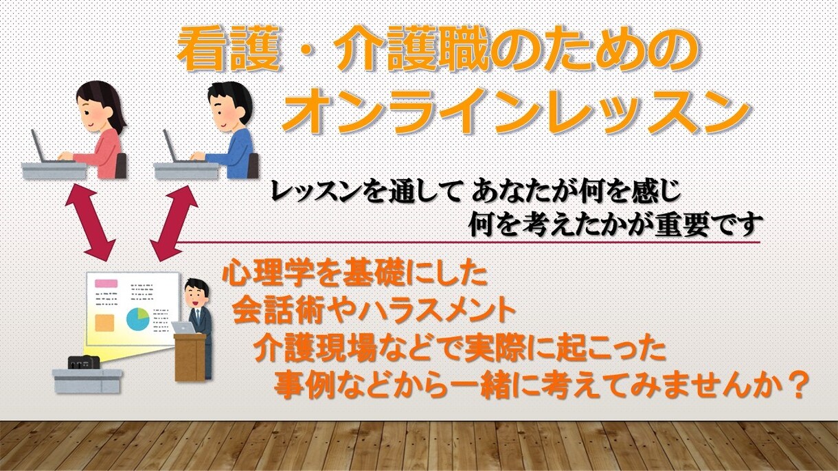 看護・介護職のためのオンラインレッスンします 必要な会話術など、学ぶのではなく気付き重視のレッスン イメージ1