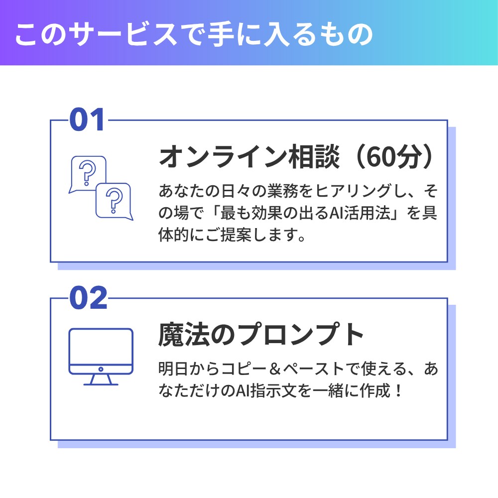 生成AIコンサルティングのお試し版を提供します AIであなたの業務を9割削減！すぐ使える生成AI活用サポート イメージ3