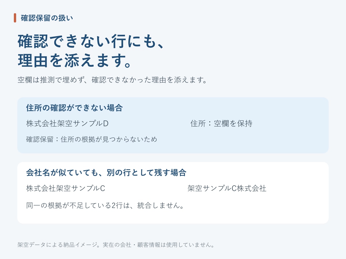 営業リストの整備・住所補完をします 国税庁の法人番号と日本郵便データで住所・郵便番号を補完します イメージ2