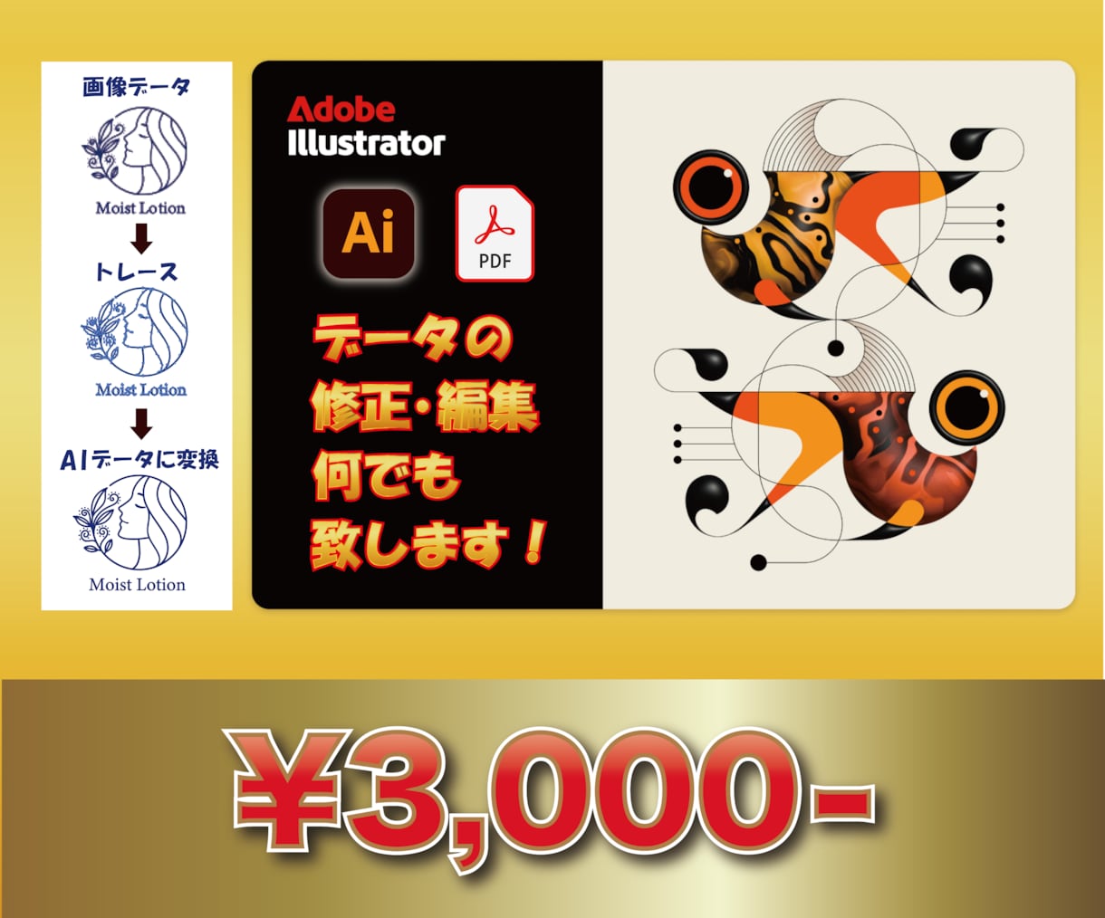 データの変換・修正・印刷前の入稿データに対応します 文字・画像・色変更・トンボ作成・塗り足し・画像のトレースなど イメージ1