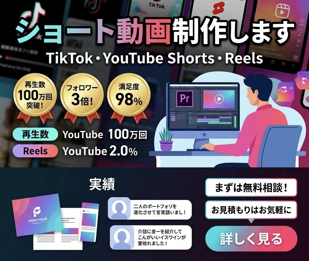 ショート動画編集｜実績あるプロが制作します 観光局・企業動画経験者が高品質に編集 イメージ1