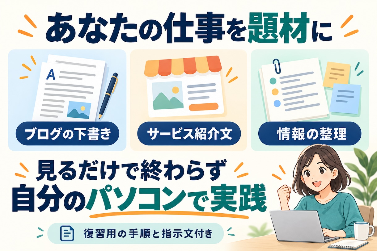 AIに仕事を任せる方法を個別に教えます ChatGPT限定｜初心者向け90分×2回 イメージ3