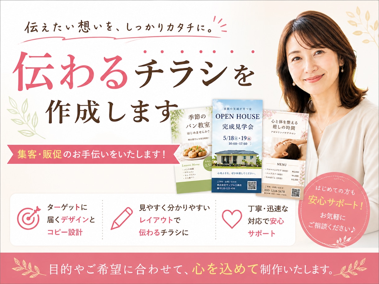 誰に何を伝えるか、から考えるチラシ制作します 「何を書けばいいか分からない」を解決します。 イメージ1