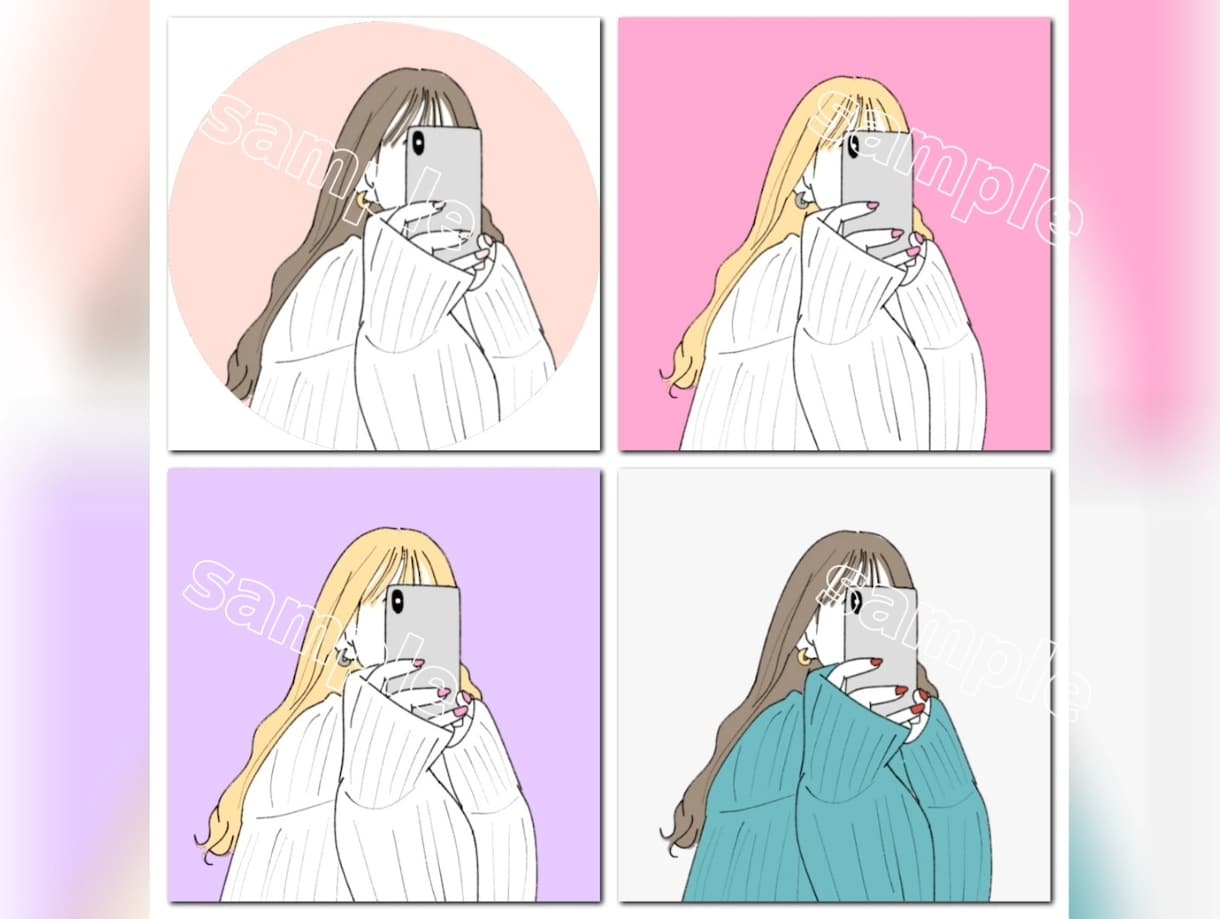 シンプルお洒落な顔隠しイラスト描きます イメージするお写真を元にイラスト化！色や柄などアレンジ可能！ イメージ4