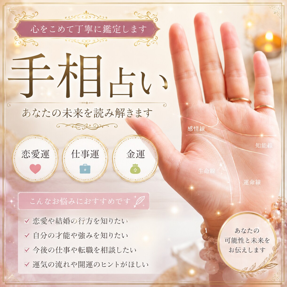 本格手相占いで未来診断いたします あなたの運命を手相で読み解きます恋愛・仕事・金運を丁寧に鑑定 イメージ1
