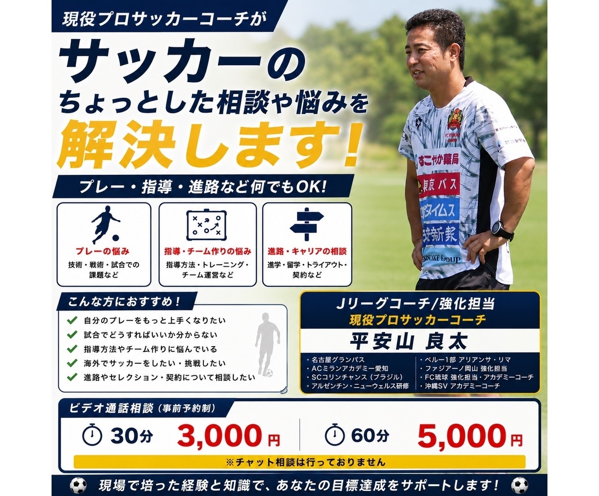 サッカーのちょっとした悩み、解決します 南米リーグ/Jリーグの経験からあなたの「モヤモヤ」を解決！ イメージ1