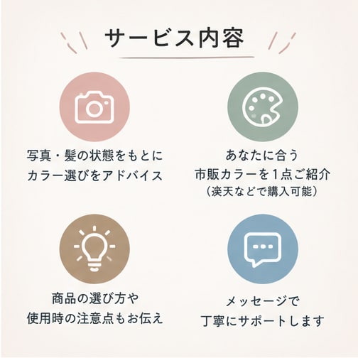 次回の美容室までのセルフカラーの相談をします 現役美容師が髪色に合うカラー材をご提案 イメージ3