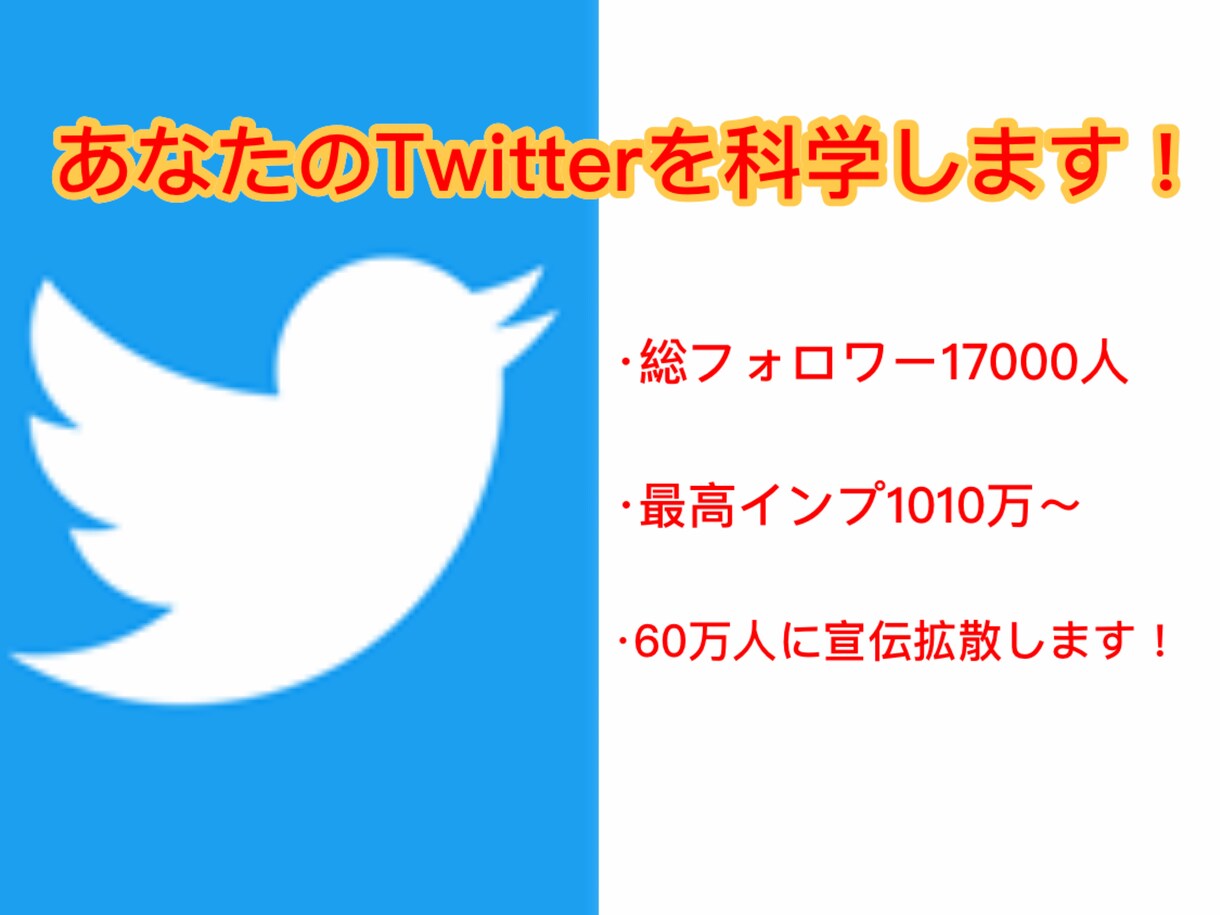Twitter複数垢で60万人に宣伝拡散します 最低100RT以上〜本当の超拡散パワーをご堪能下さい！ イメージ1