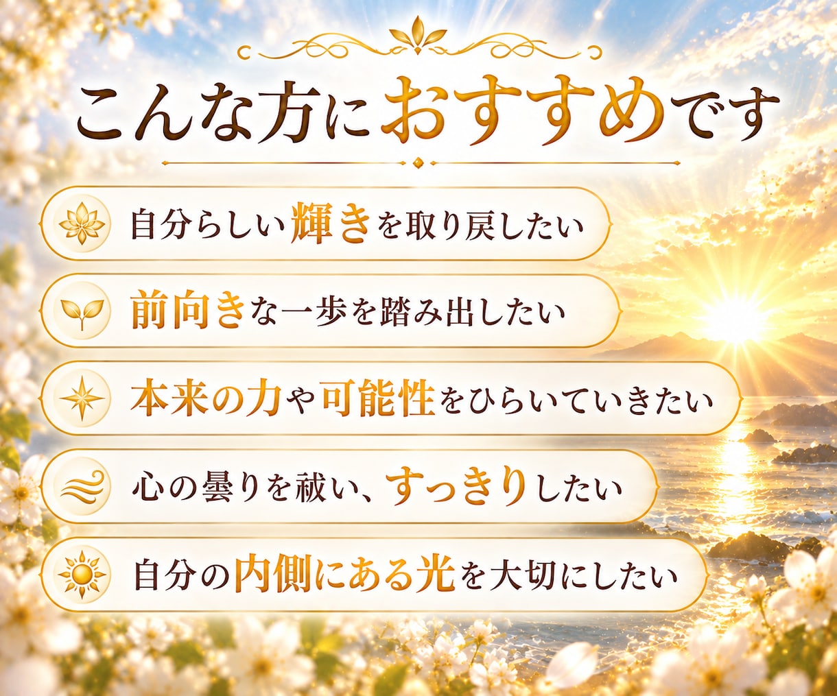 天照大神の光で本来の輝きを呼び覚まします 神聖な光で清め、あなたの中に眠る本来の力をひらきます イメージ2
