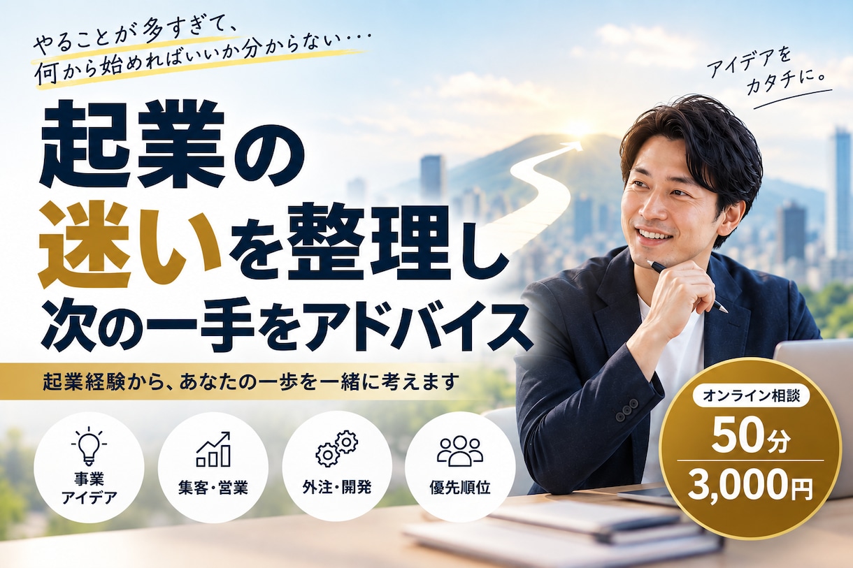 起業・新規事業の悩みを50分で整理します 起業経験から迷いを整理し、次の一手をアドバイス イメージ1