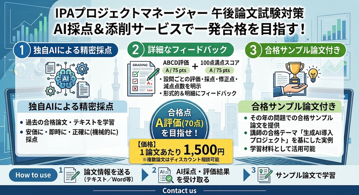PM試験 論文添削即日対応できます PM試験の午後論文対策　安い・早い・正確に論文添削が可能です イメージ1