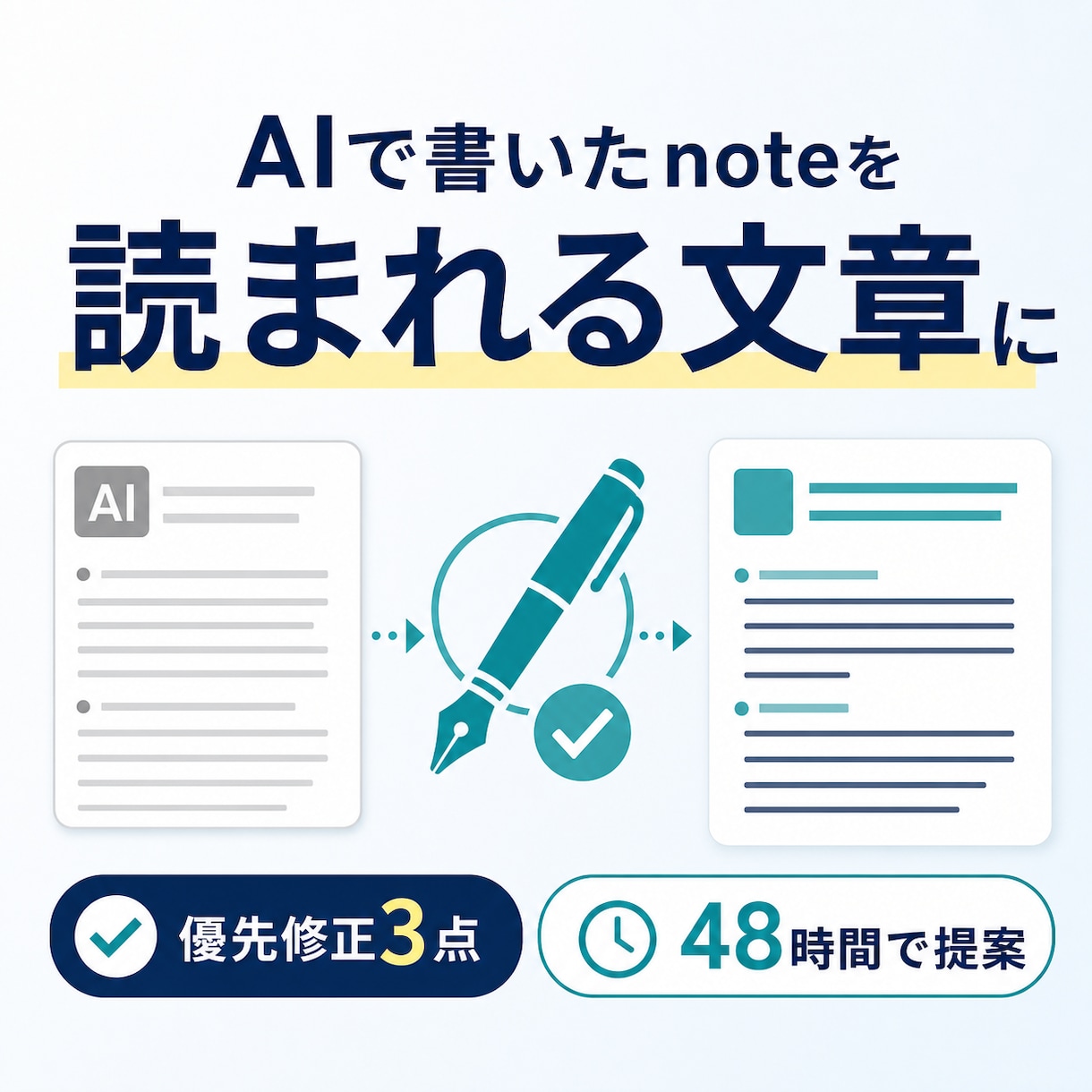 AIで書いたnoteを読まれる文章に添削します 書き手らしさを残し優先修正3点を48時間で提案 イメージ1