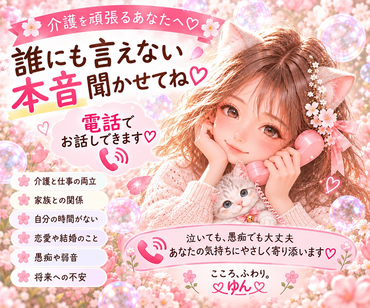 介護でおつかれのあなたへ♡お話お聞きします 誰にも言えない本音、お電話で聞かせてください♡ イメージ1