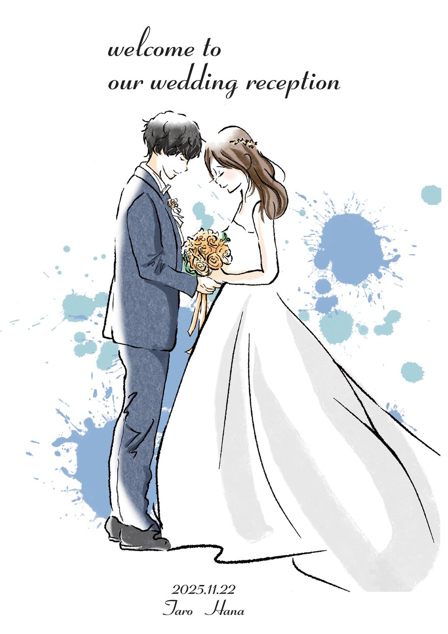 ウェルカムボードのイラスト作成＋デザインをします 新郎新婦のイラストを作成してご希望にあったデザインをします＊ イメージ3