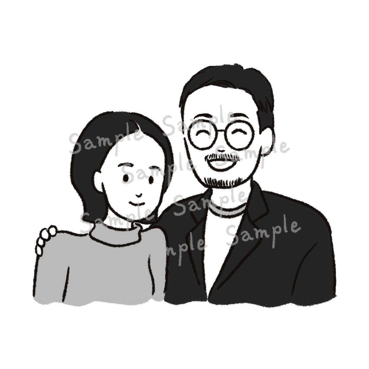 肩の力が抜けるようなほっこりモノクロ似顔絵描きます 記念日、プレゼント、アイコンなどに！即対応◎ イメージ6