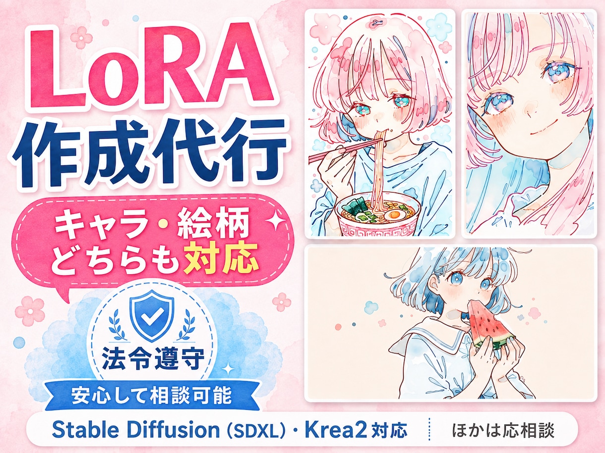 実績10件まで特別価格 画像LoRA作成代行します 思い通りのキャラ・画風固定 アニメ調・リアル調両方できます イメージ1