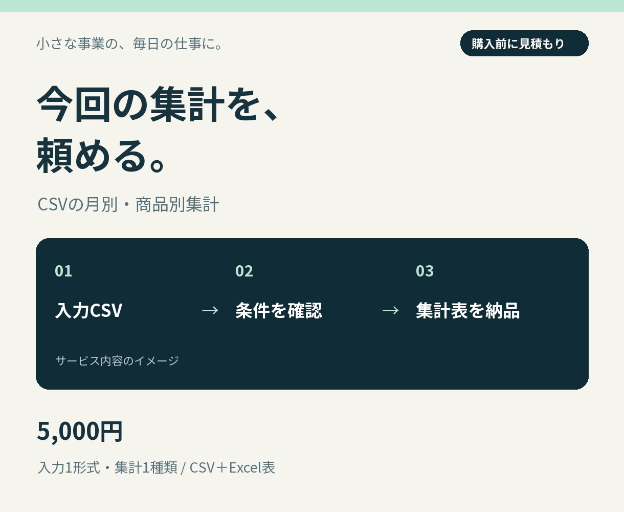 売上CSVを月別・商品別に集計します 今回の集計をお任せ。確認しやすい表で納品 イメージ1