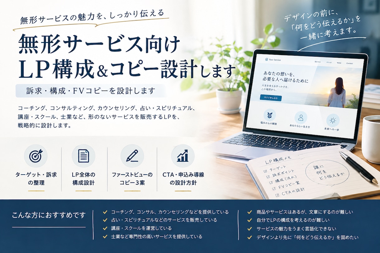 無形サービス向けLP構成＆コピー設計します 訴求・構成・FVコピーを設計します イメージ1