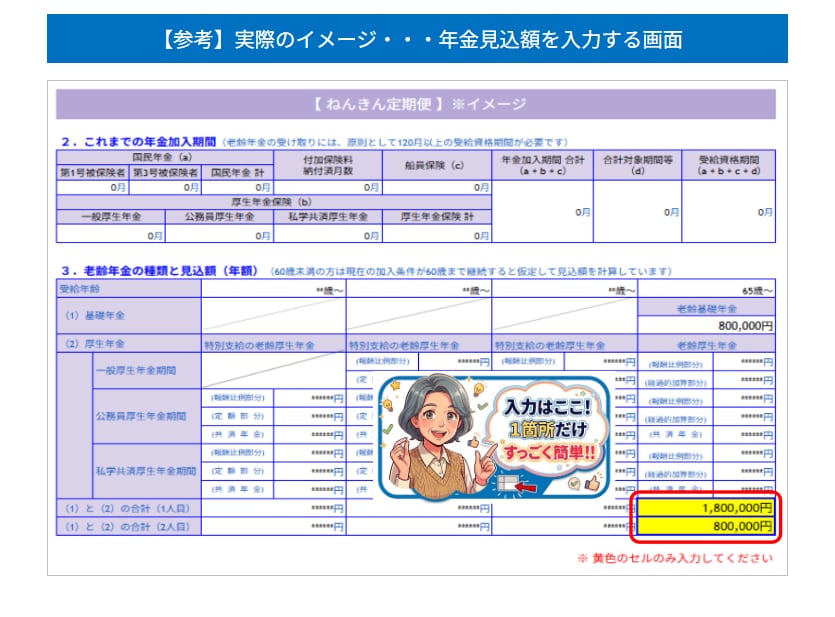 夫婦の年金と生活費を自動計算します 【1箇所入力】夫婦の年金と定年後の赤字リスクを見える化 イメージ6
