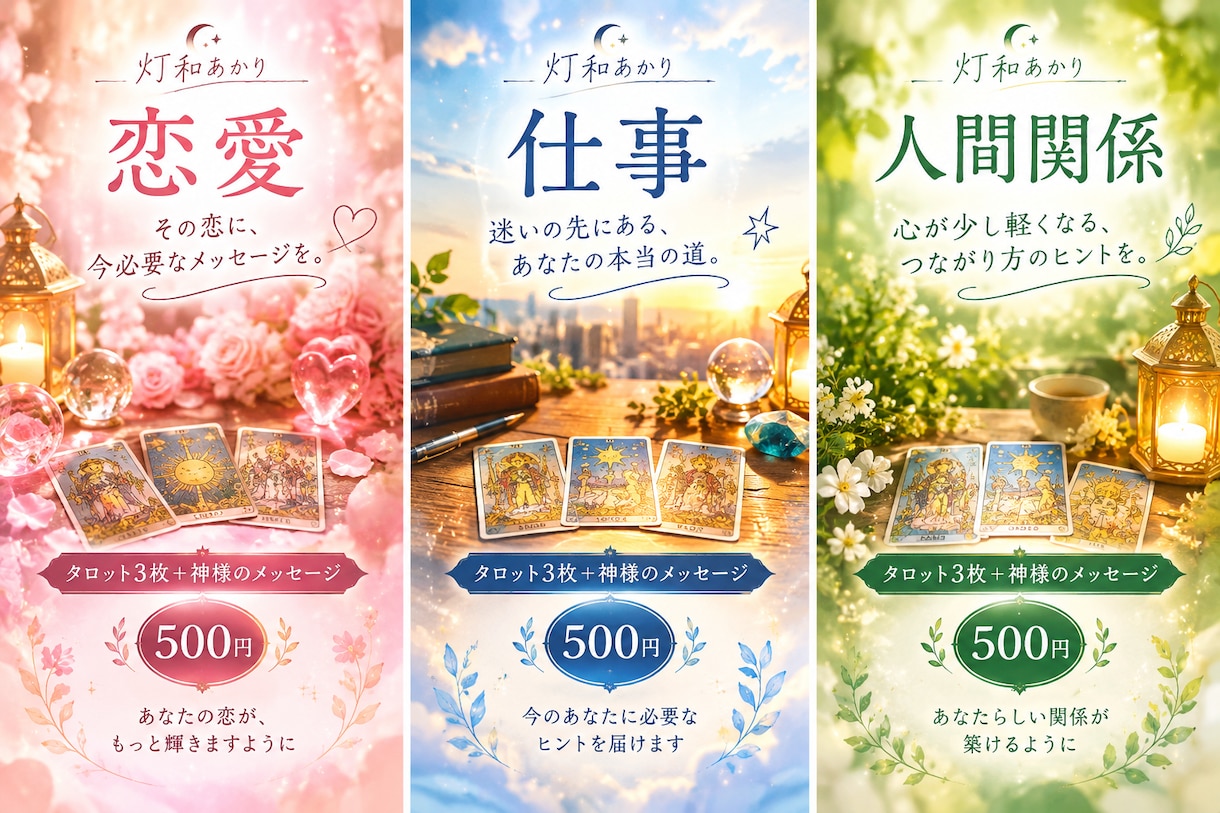 恋の悩みにタロット3枚＋神様のメッセージを届けます 迷うあなたの心にそっと光を灯し、前を向くヒントをお届けします イメージ2