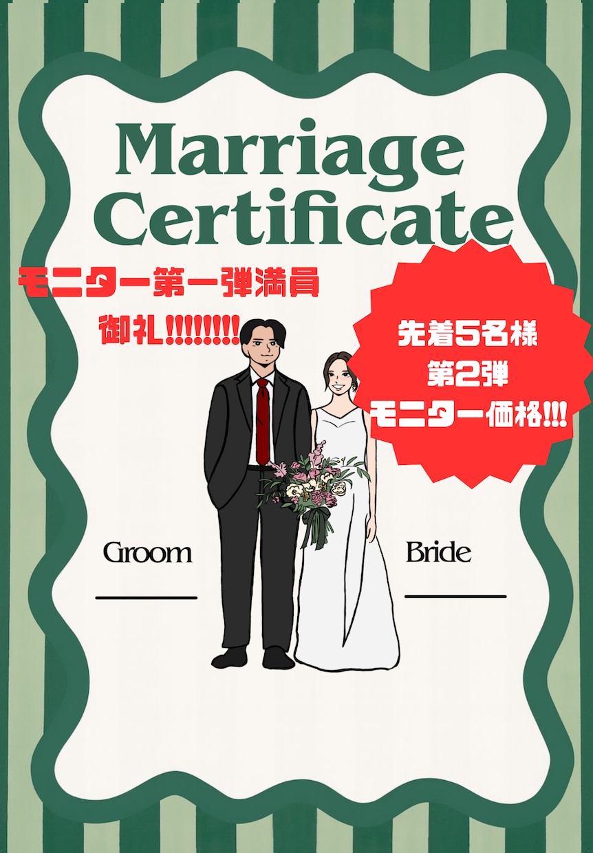 ゲスト参加型結婚証明書　シンプルな似顔絵で描きます 【3名様限定モニター価格】第1弾超お得 イメージ1