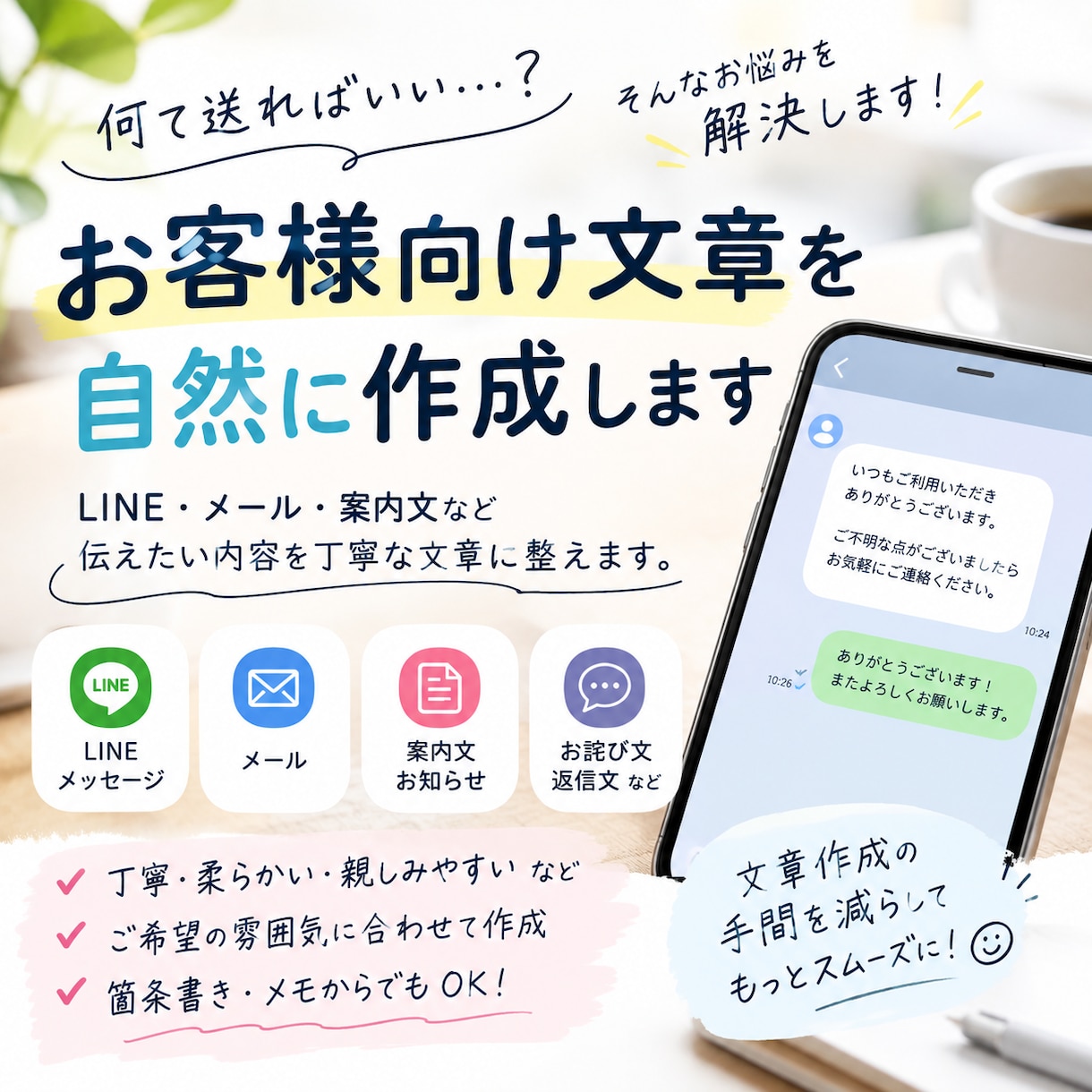 LINE・メールの文章を作成しますます 箇条書きからでもOK！文章にします イメージ1