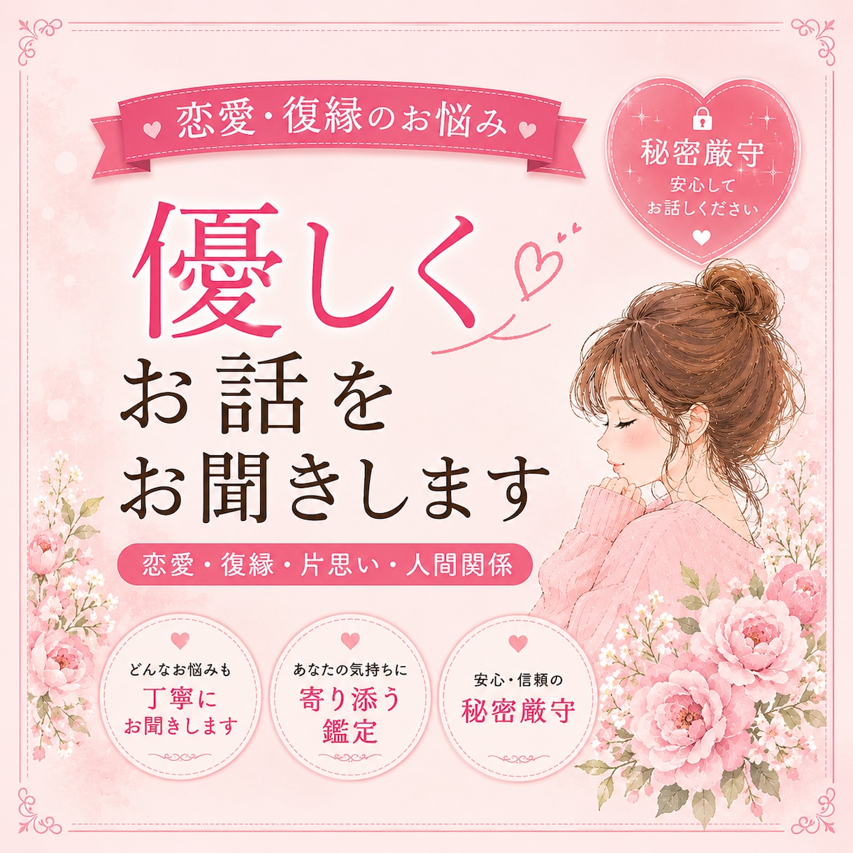 彼の気持ちが分からない…恋愛のお悩みに寄り添います 恋愛、復縁、のお悩みをお聞きします。お気軽にご相談ください。 イメージ1