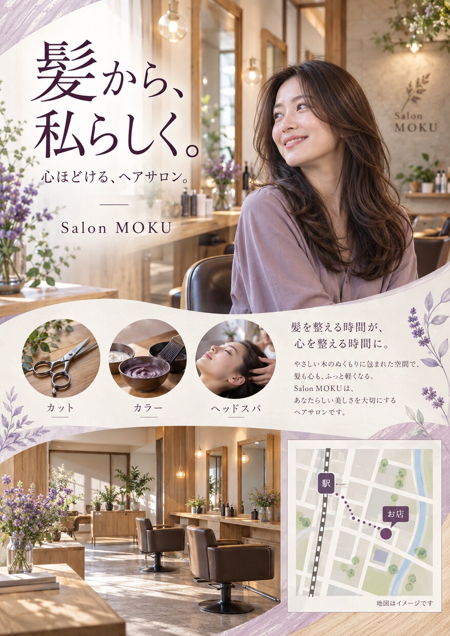 見やすく伝わるチラシを丁寧に制作します 初めての方にも寄り添い、想いが伝わる一枚に仕上げます。 イメージ3